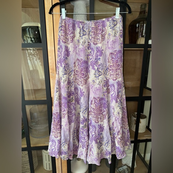 Y2K Vintage Silk midi skirt boho fairycore Reba elastic waist paisley lavender - Picture 1 of 12